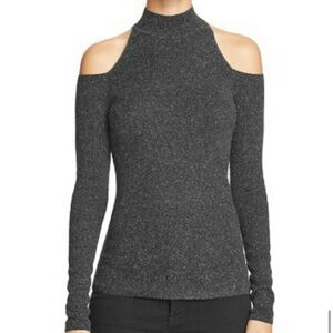 Bailey 44 mock neck cold shoulder heathered gray fitted sweater top